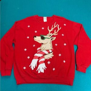 Red Holiday Reindeer Crewneck Sweater